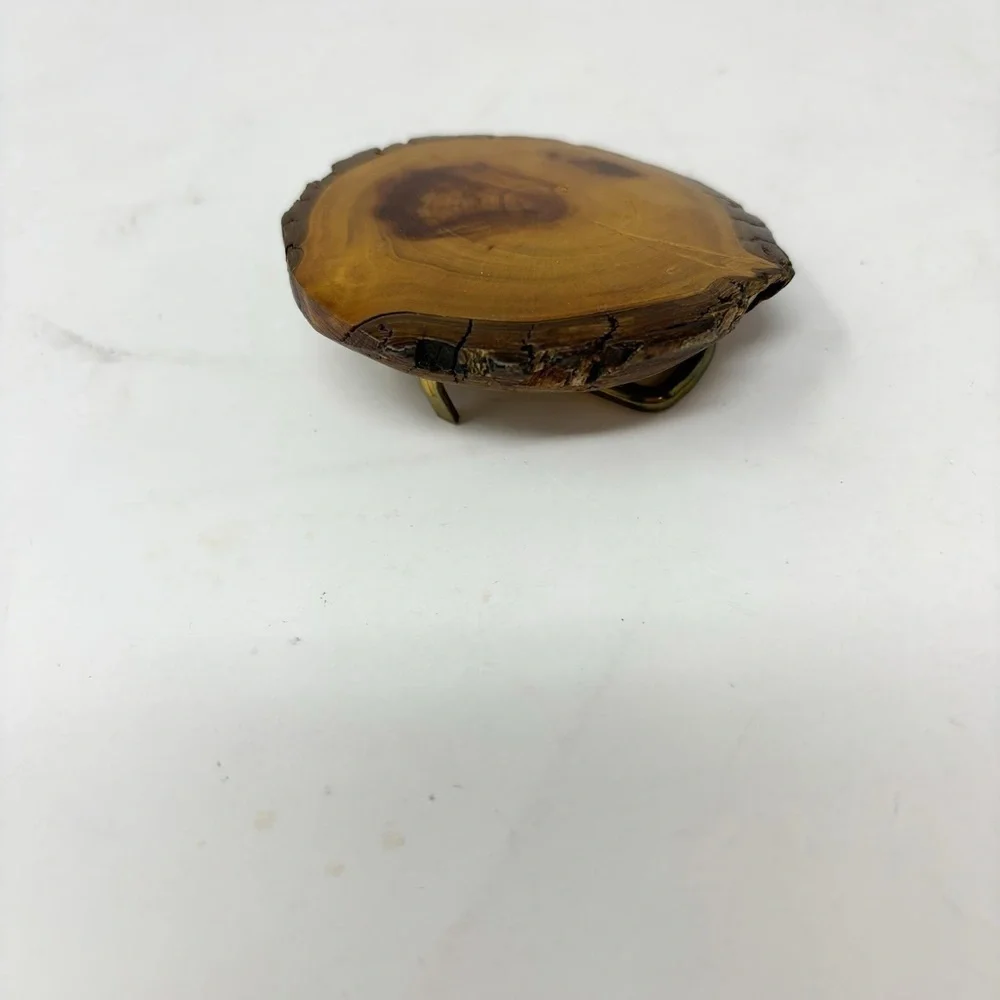 Vintage Wooden Cross Section Polished Wood OOAK Belt Buckle Brass Hardware 2.5”